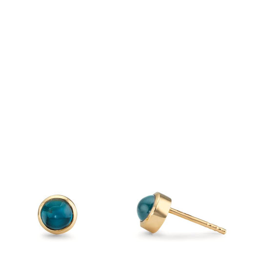 Clous d'oreilles Or jaune 9K Topaze London Blue 2 Pierres Ø5 mm