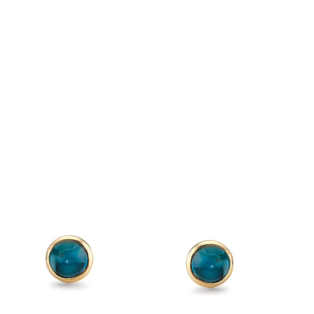 Clous d'oreilles Or jaune 9K Topaze London Blue 2 Pierres Ø5 mm