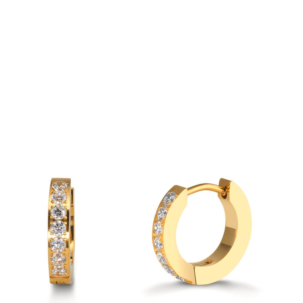 Aro con bisagra Acero inoxidable Circonita blanco, 14 piedras Amarillo Recubierto de IP