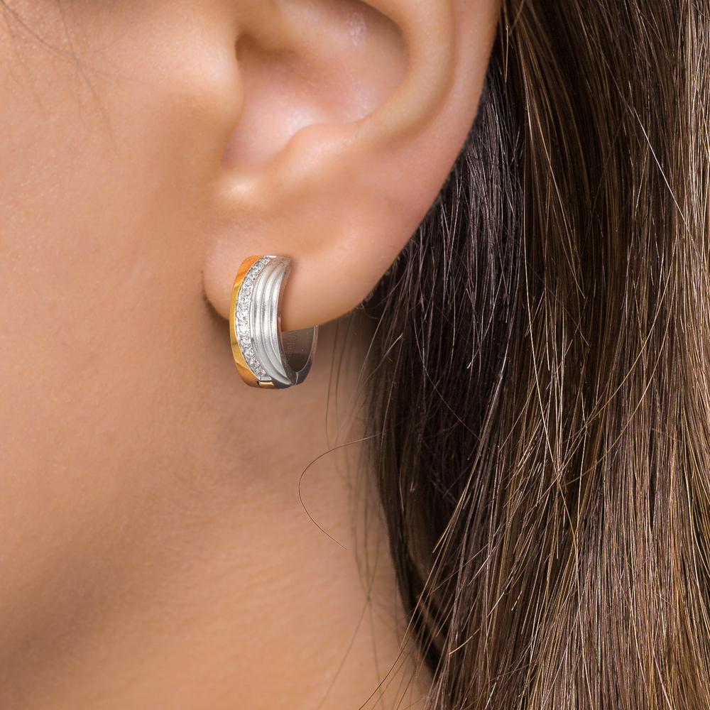 Klappcreolen Edelstahl Zirkonia weiss, 24 Steine bicolor IP beschichtet