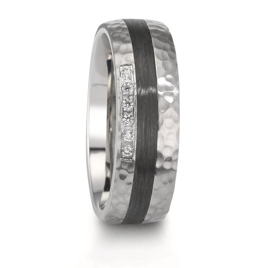 Partnerring Edelstahl, Carbon Zirkonia weiss, 6 Steine