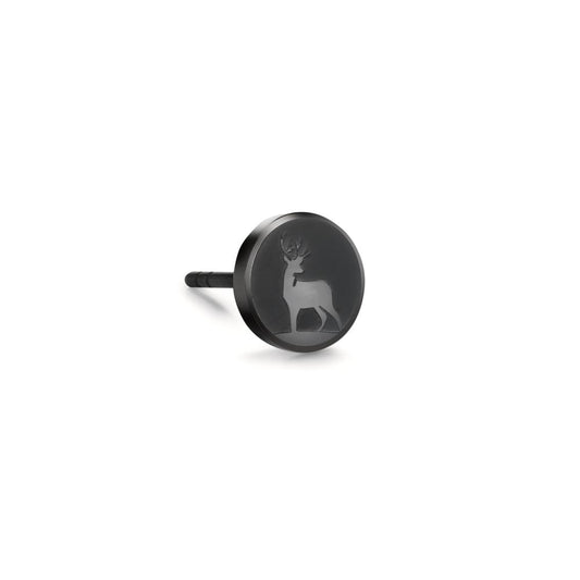 Single stud earring Stainless steel Black IP coated Deer Ø8 mm