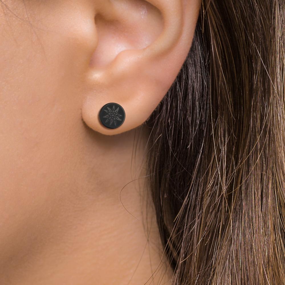 Single stud earring Stainless steel Black IP coated Edelweiss Ø8 mm