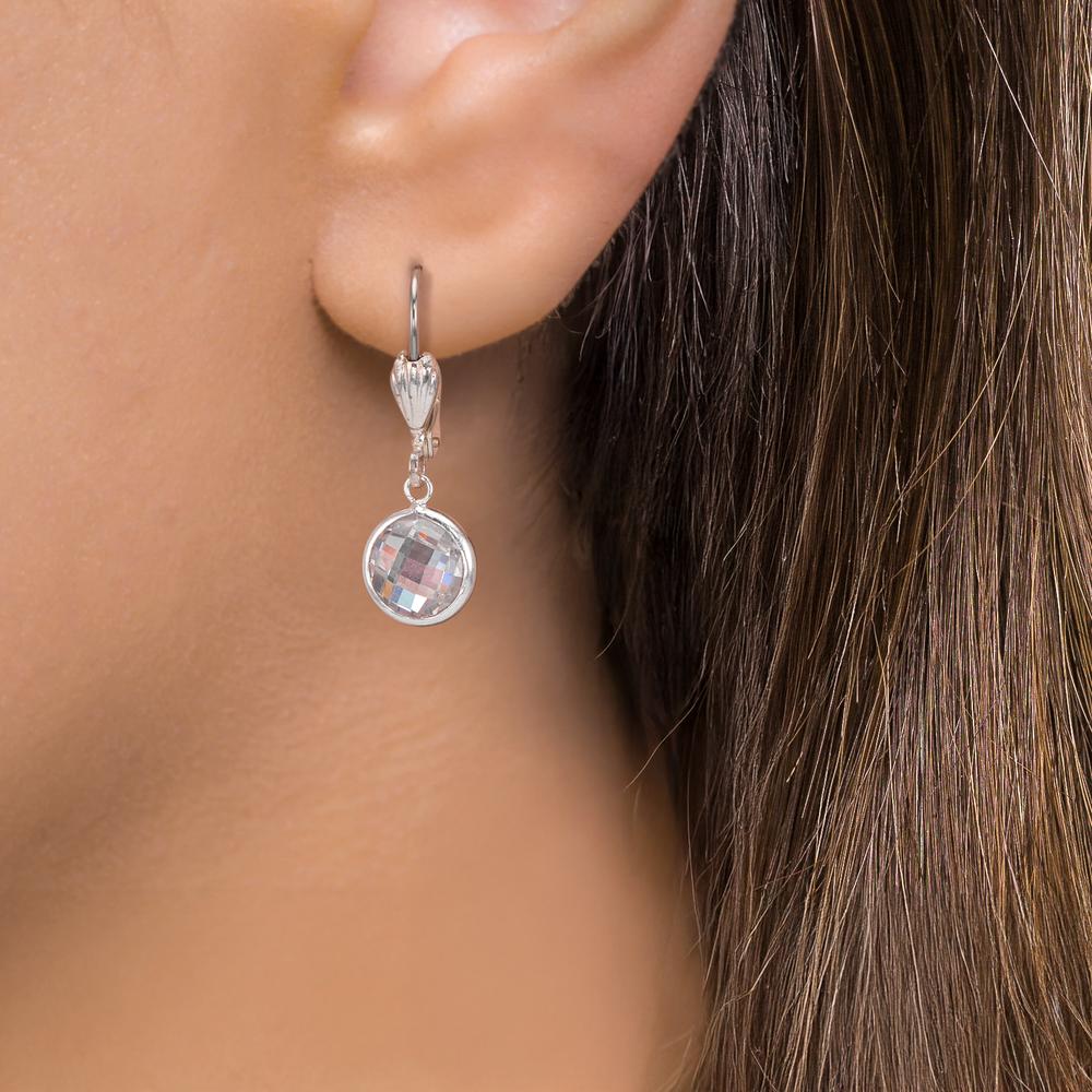 Pendientes Anti alergico Circonita blanco, 2 piedras, 8 mm