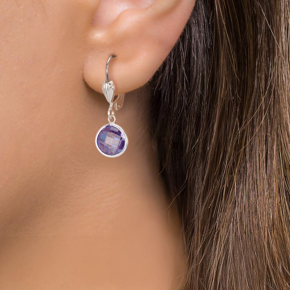 Orecchini Anti allergico Zirconia Viola, 2 pietra, 8 mm