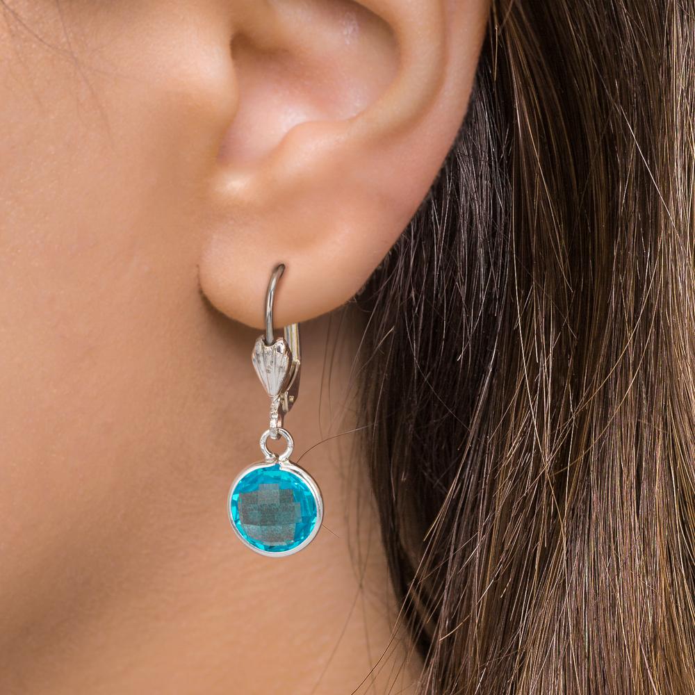 Drop Earrings Hypoallergenic Zirconia Aqua, 2 Stones, 8 mm