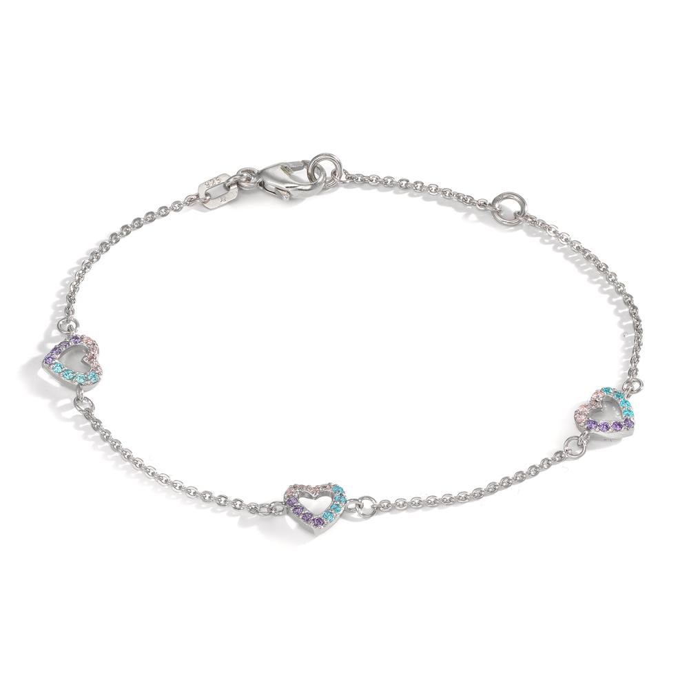 Bracelet Argent Zircone coloré Rhodié Coeur 14-16 cm