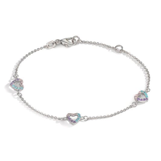 Bracciale Argento Zirconia colorato rodiato Cuore 14-16 cm