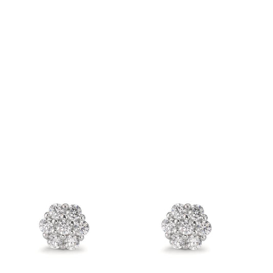 Stud earrings Silver Zirconia 14 Stones Rhodium plated Flower
