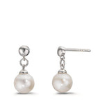 Pendant d'oreilles Argent Rhodié perle d'eau douce, 2 Perles, 6.5 mm