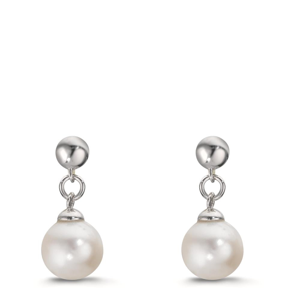 Pendant d'oreilles Argent Rhodié perle d'eau douce, 2 Perles, 6.5 mm