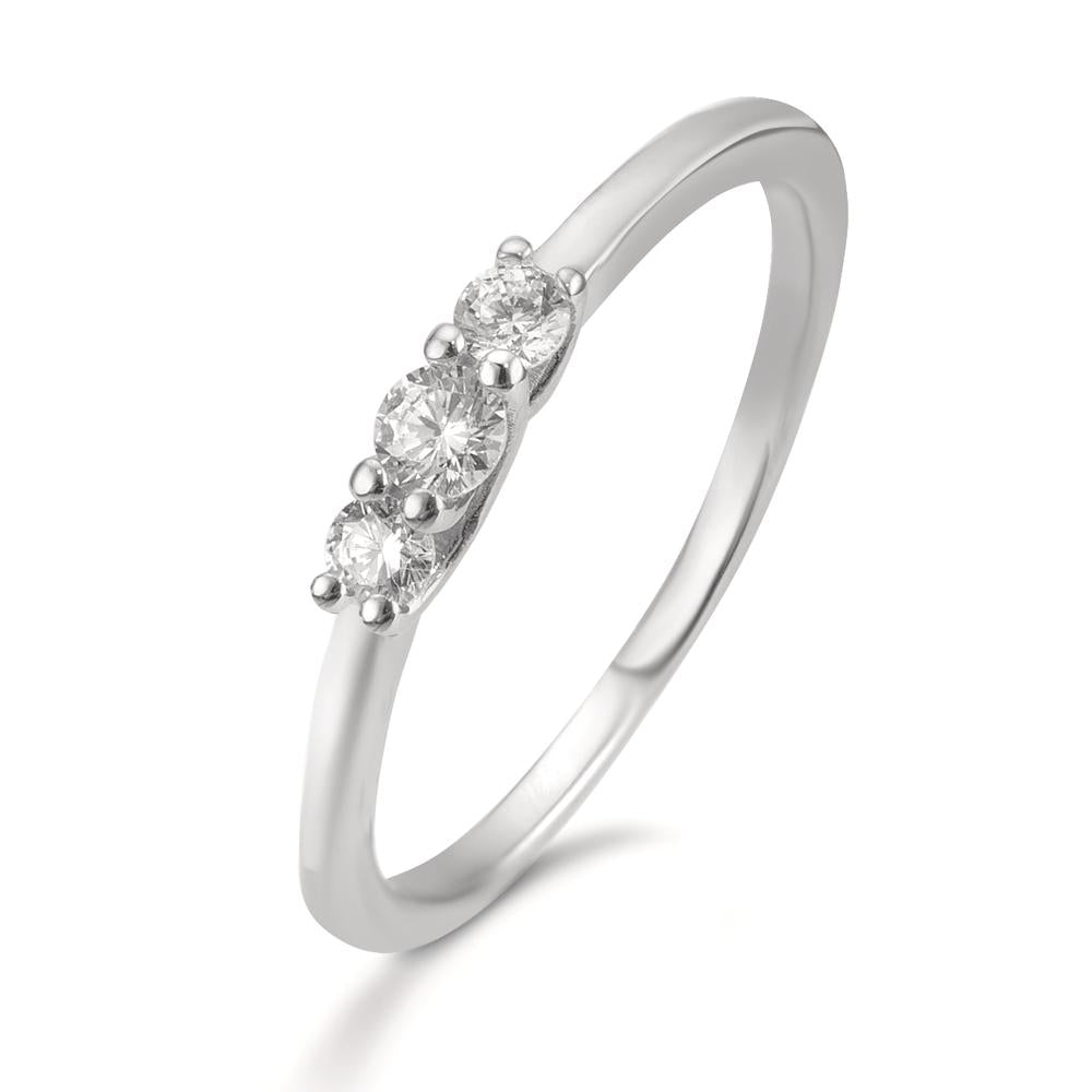 Bague Argent Zircone 3 Pierres Rhodié