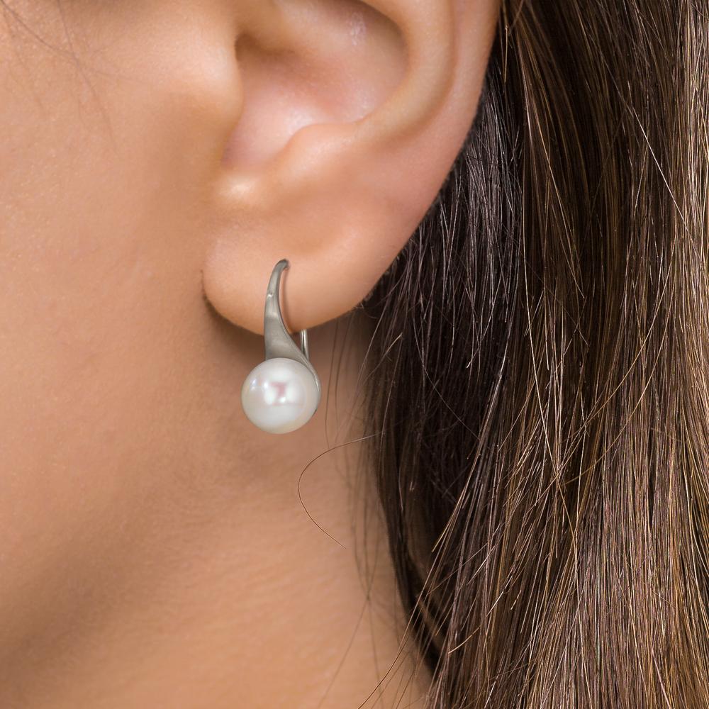 Ohrhänger Silber rhodiniert Süsswasserzuchtperle, 2 Perlen, 8 mm