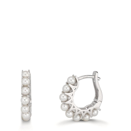 Créoles à charnières Argent Rhodié perle d'eau douce, 16 Perles, 2.5 mm