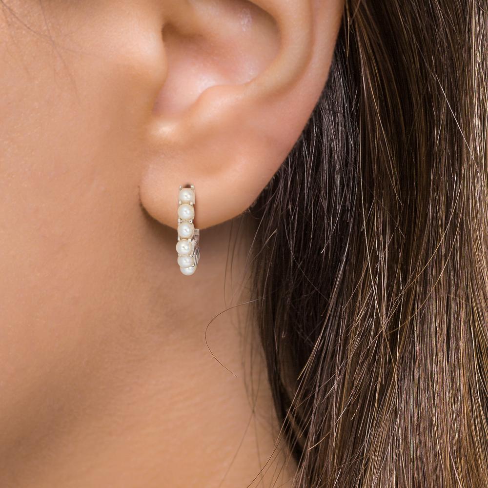 Orecchini circolari Argento rodiato Perla coltivata d'acqua dolce, 16 Perla, 2.5 mm