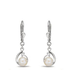 Pendant d'oreilles Argent Zircone 2 Pierres Rhodié perle d'eau douce, 2 Perles, 5.5 mm