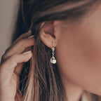 Pendant d'oreilles Argent Zircone 2 Pierres Rhodié perle d'eau douce, 2 Perles, 5.5 mm