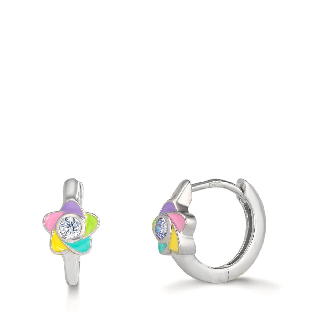 Créoles à charnières Argent Zircone 2 Pierres Rhodié Fleur