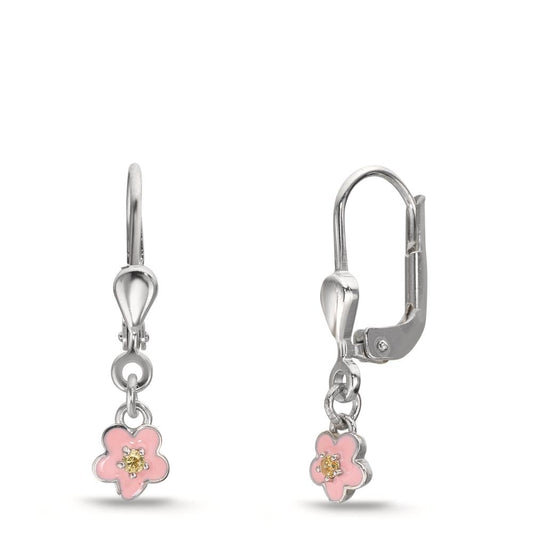 Pendant d'oreilles Argent Zircone jaune, 2 Pierres Rhodié Fleur