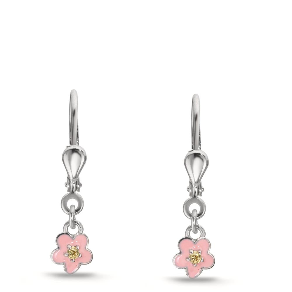 Örhängen Silver Zirkoniumoxid gul, 2 stenar rodiumpläterad blomma