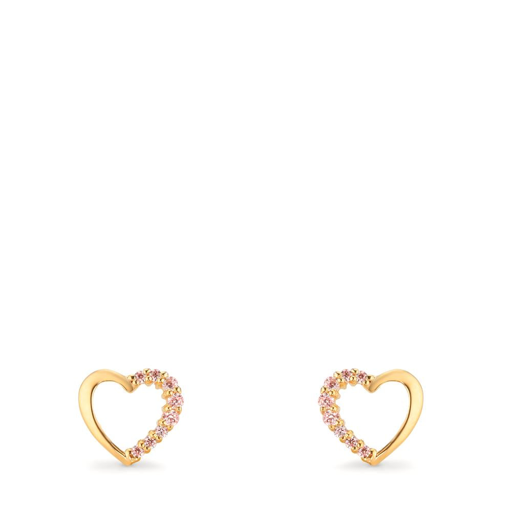 Orecchini a bottone Oro giallo 375/9K Zirconia rosa Cuore Ø6.5 mm