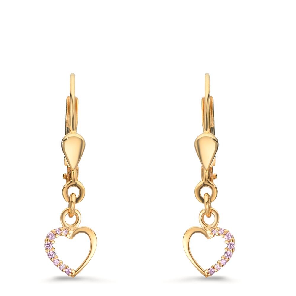 Örhängen 375/9 K gult guld Zirkoniumoxid rosa, [rund]