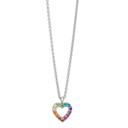 Chaînette avec pendentif Argent Zircone arc-en-ciel Rhodié Coeur 36-38 cm