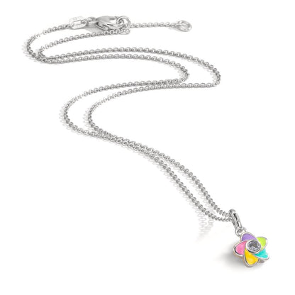 Necklace with pendant Silver Zirconia Rhodium plated Flower 36-38 cm