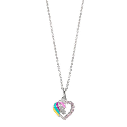 Halskette mit Anhänger Silber Zirkonia rosa rhodiniert Pferd 36-38 cm verstellbar