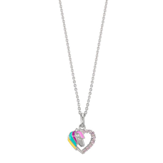 Chaînette avec pendentif Argent Zircone rose Rhodié Cheval 36-38 cm