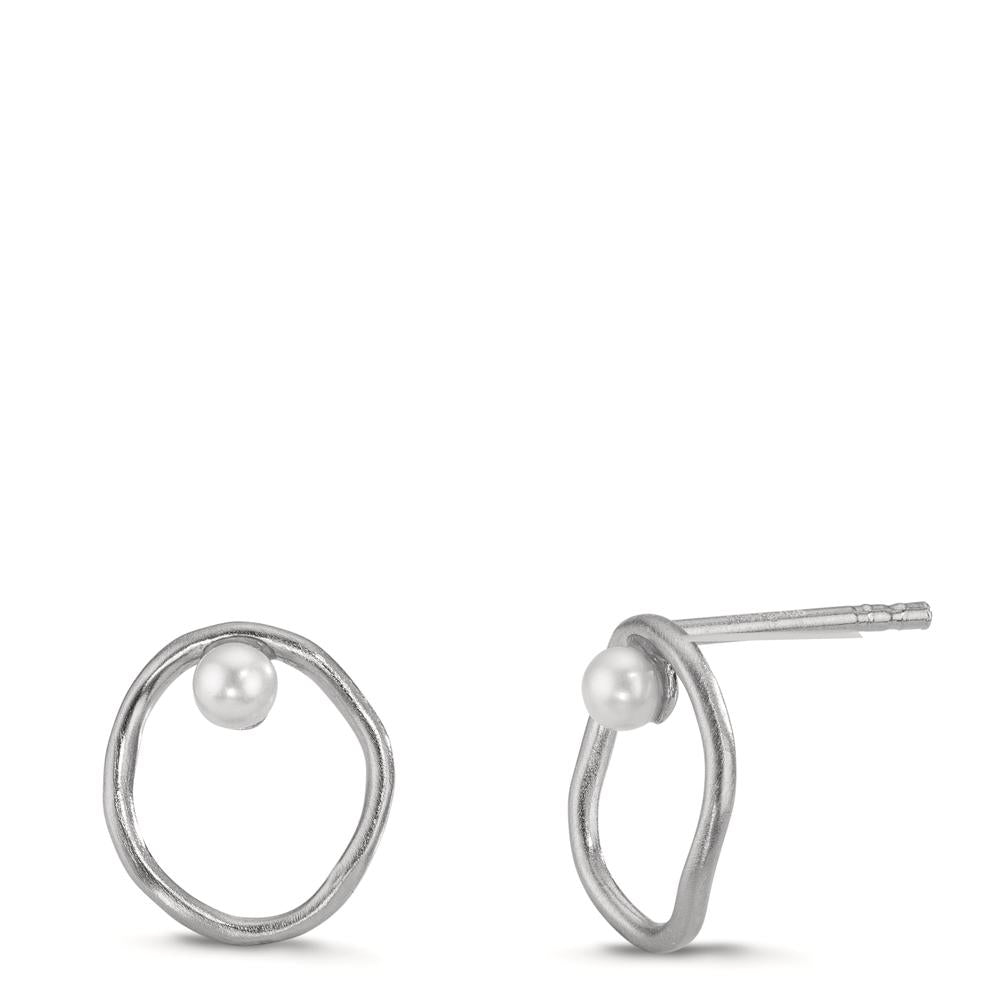 Stud earrings Silver Freshwater pearl White, 2 Pearls, 3 mm Ø11 mm