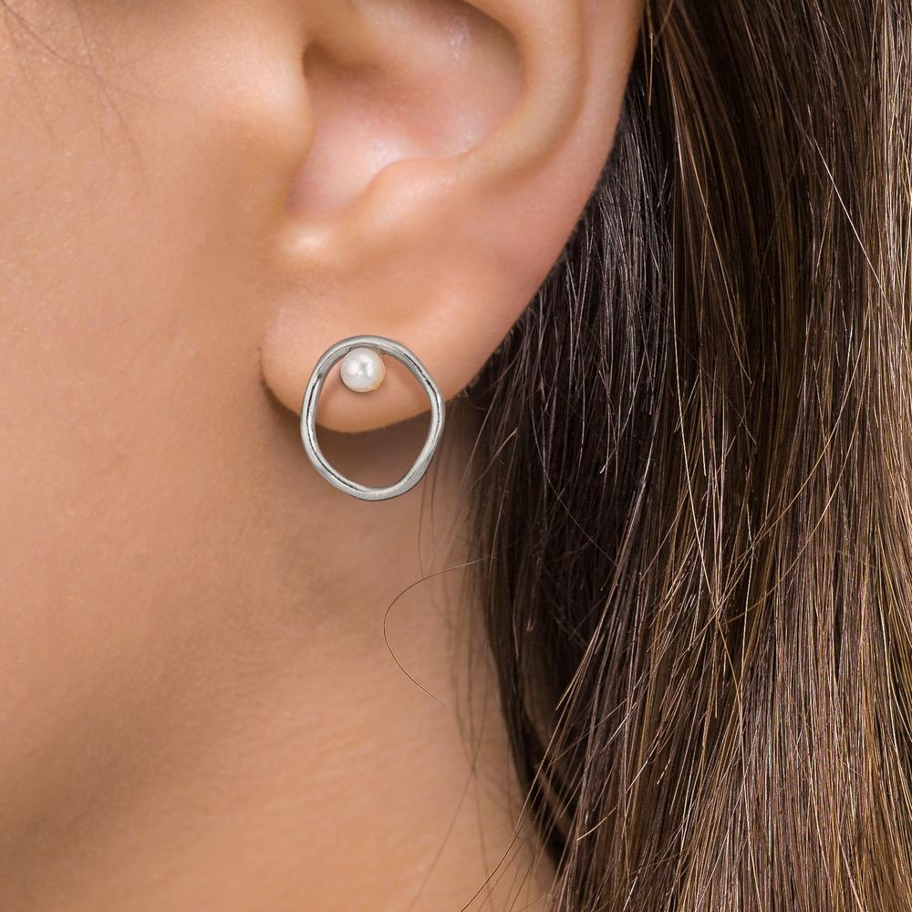 Pendientes Plata Perla cultivada de agua dulce blanco, 2 Perlas, 3 mm Ø11 mm