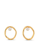 Clous d'oreilles Argent jaune Plaqué or perle d'eau douce blanc, 2 Perles, 3 mm Ø11 mm