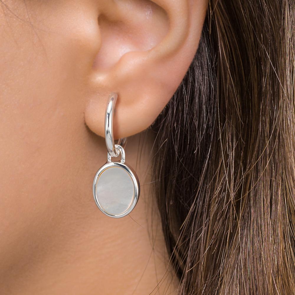 Hoop örhängen med krokar Silver pärlemor vit, 2 Pärlor 9-9.5 mm Ø14 mm