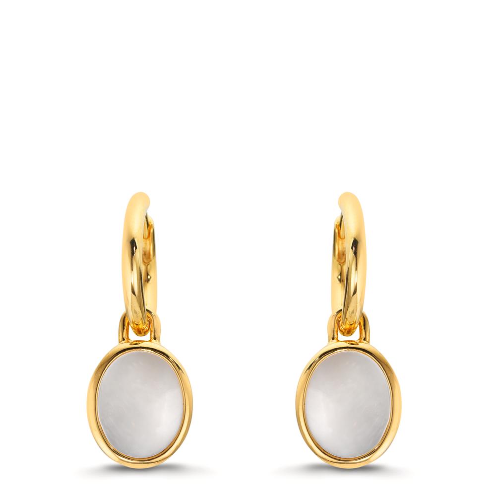 Hoop örhängen med krokar Silver gul guldpläterad pärlemor vit, 2 Pärlor 9-9.5 mm Ø14 mm