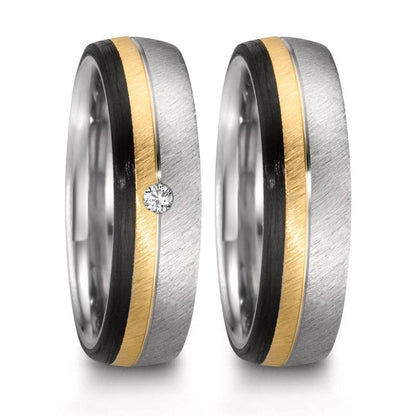 Alliance Acier inoxydable, Or rose 9K, Carbone Diamant 0.025 ct, w-si