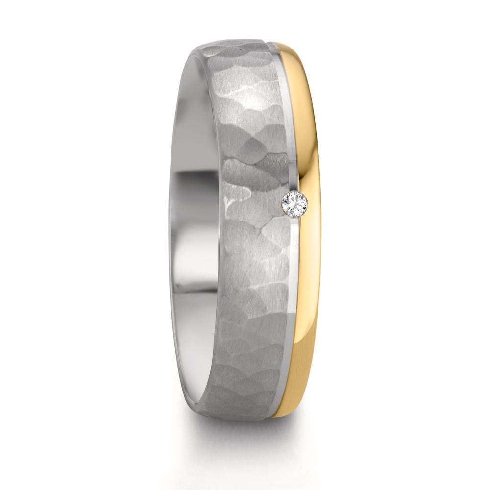 Wedding Ring Silver, 14k Rose Gold Diamond 0.015 ct, w-si Bicolor