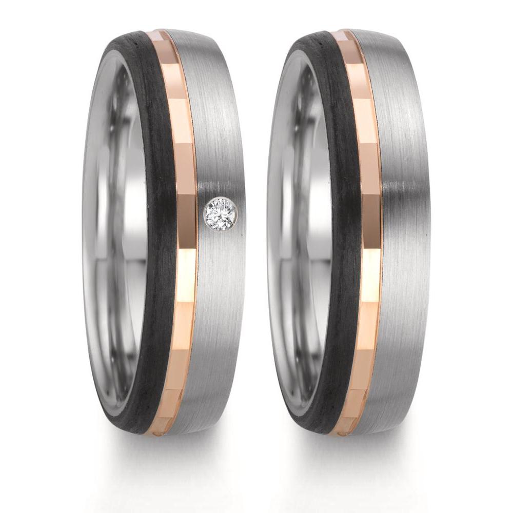 Anello del partner Acciaio inossidabile, Oro rosso 375/9K Diamante 0.02 ct, w-si