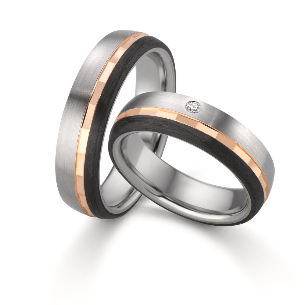 Anello del partner Acciaio inossidabile, Oro rosso 375/9K Diamante 0.02 ct, w-si