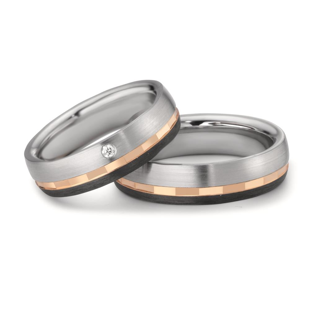 Anello del partner Acciaio inossidabile, Oro rosso 375/9K Diamante 0.02 ct, w-si