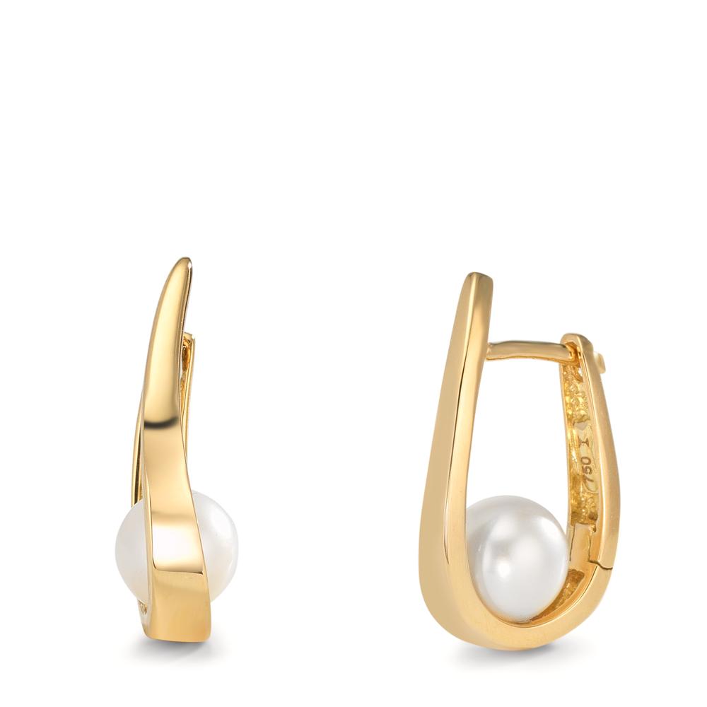 Hinged hoop 18k Yellow Gold Freshwater pearl, 2 Pearls 6-6.5 mm