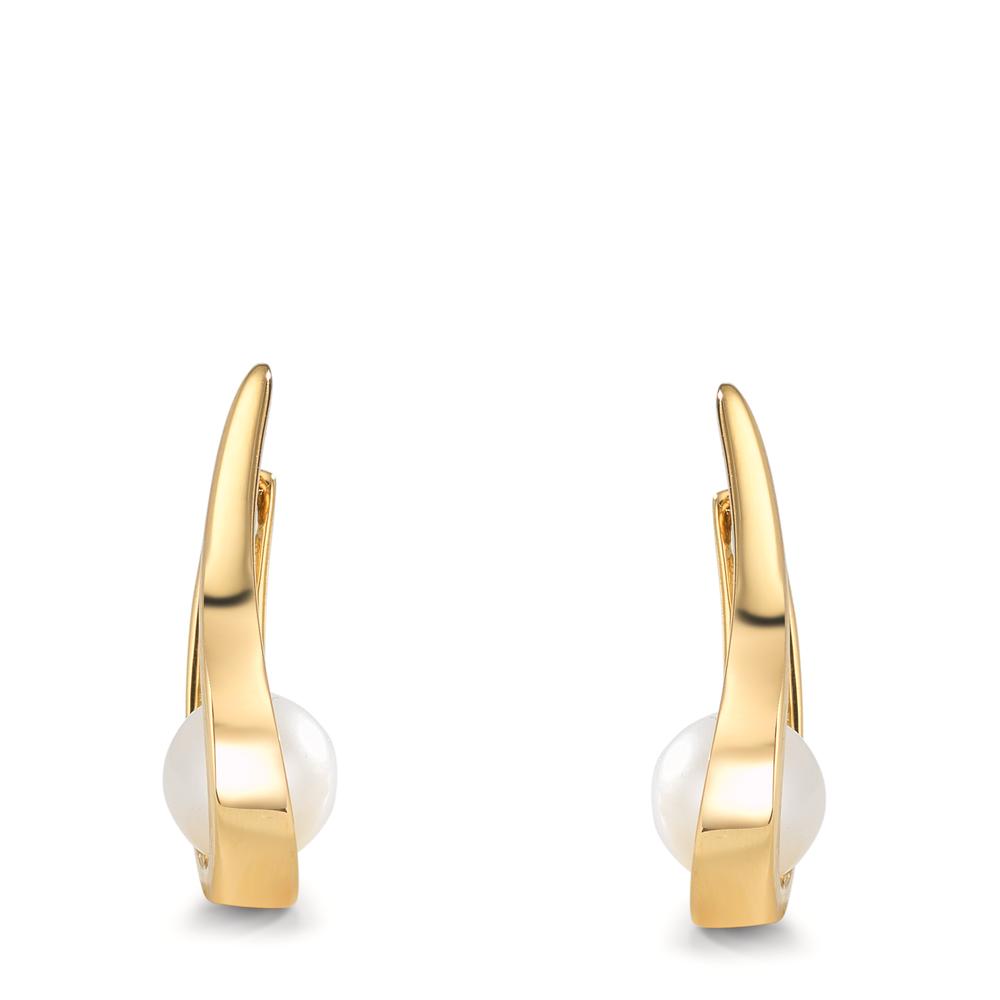 Hinged hoop 18k Yellow Gold Freshwater pearl, 2 Pearls 6-6.5 mm