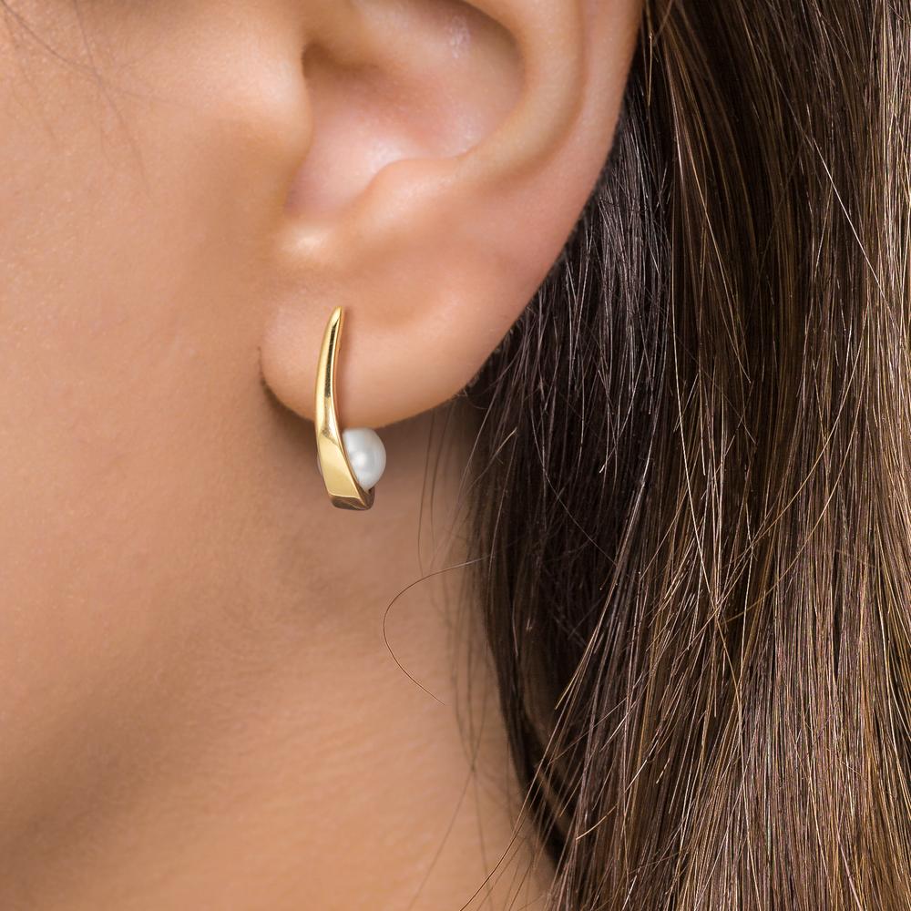 Hinged hoop 18k Yellow Gold Freshwater pearl, 2 Pearls 6-6.5 mm