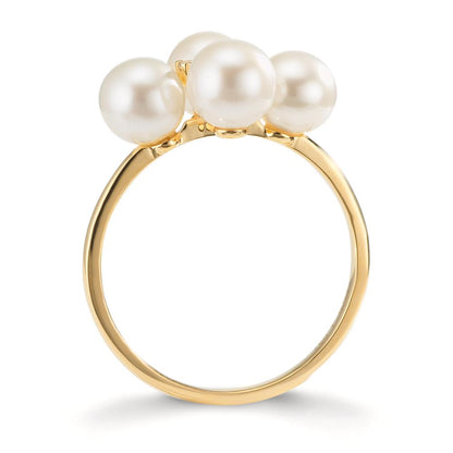 Anello Oro giallo 750/18 carati Diamante 0.30 ct, 2 pietra, w-si Perla coltivata d'acqua dolce, 4 Perla 5.5-6 mm