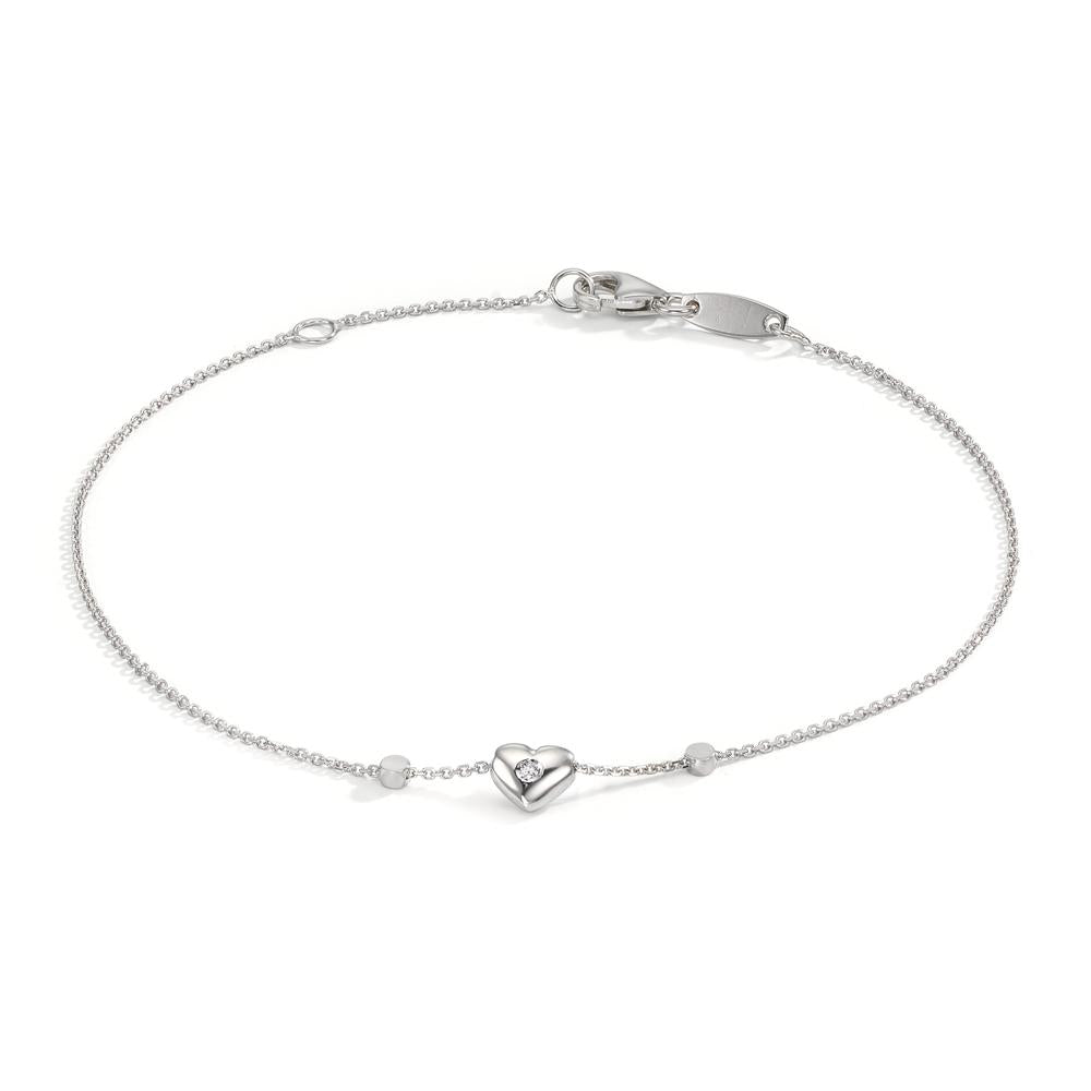 Bracelet Or blanc 18K Zircone 2 Pierres Coeur