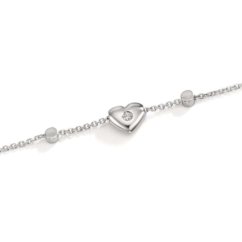 Bracelet Or blanc 18K Zircone 2 Pierres Coeur