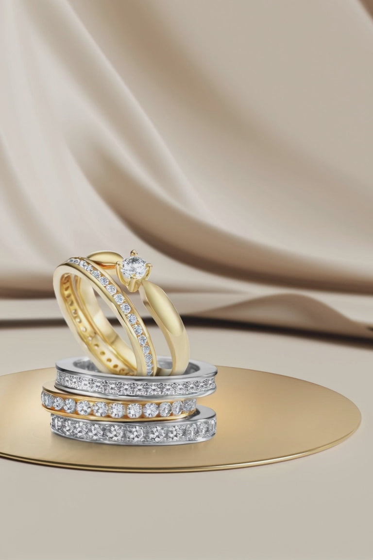 Memory Ring 750/18 K Gelbgold Diamant weiss, 1 ct, 33 Steine, Brillantschliff, w-si