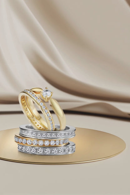 Anillo de memoria 750/oro blanco de 18 quilates Diamante blanco, 1 ct, 28 piedras, [Brillant], w-si