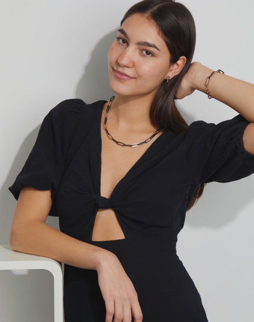 Collier Acier inoxydable, Carbone rosé PVD 45-48 cm